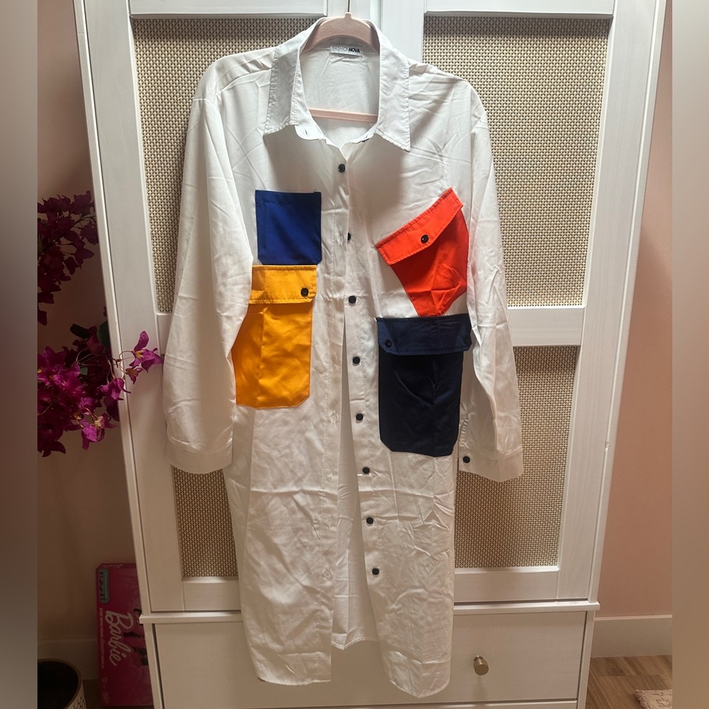 Fashion Nova Color Block Long Shirt Dress